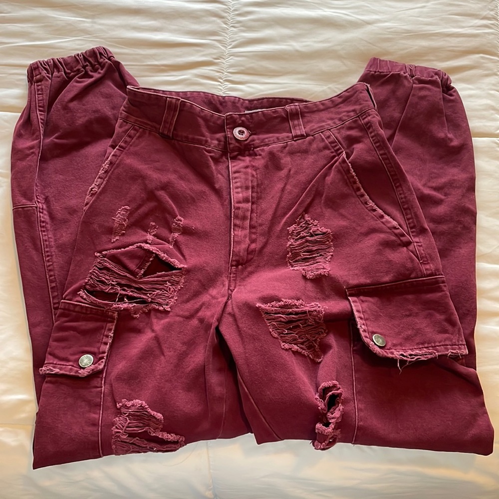 Carmar denim cargo pants red
